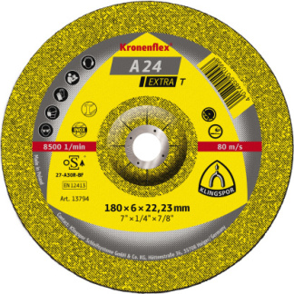 Klingspor 13445 A 24 EX-T grinding discs - 7 x 5/16 x 7/8 Inch depressed centre