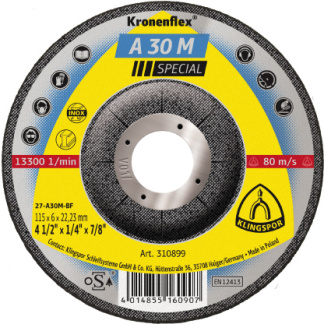 Klingspor 310899 A 30 M grinding discs - 4-1/2 x 1/4 x 7/8 Inch depressed centre