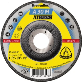 Klingspor 310899 A 30 M grinding discs - 4-1/2 x 1/4 x 7/8 Inch depressed centre