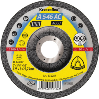 KLINGSPOR A60 EXTRA CUTTING DISC 125mm x 1 x 22.23mm 5'' x 3/64'' x 7/8'' 