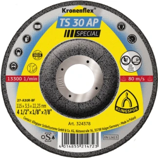 Klingspor 314459 TS 30 AP grinding discs - 5 x 1/8 x 7/8 Inch depressed centre