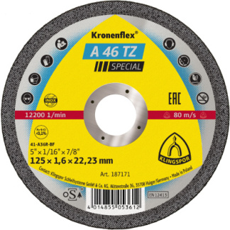 Klingspor 187171 A 46 TZ Cut-Off Wheels - 5" x 1/16" x 7/8" Flat Zip Cuts