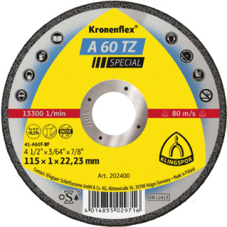 Klingspor 202400 A 60 TZ cutting-off wheels - 4-1/2 x 3/64 x 7/8 Inch flat