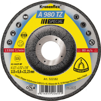 Klingspor 322182 A 980 TZ cutting-off wheels - 4-1/2 x 1/32 x 7/8 Inch depressed centre