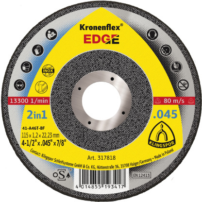 Klingspor 317818 EDGE cutting-off wheels - 4-1/2 x .045 x 7/8 Inch flat