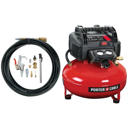 Porter Cable C2002-WK 0.8 HP, 6 GALLON, 150 PSI, OIL-FREE, 2.6 SCFM, PANCAKE COMPRESSOR w/ACCY