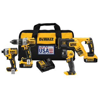 Dewalt DCK494P2 20V MAX XR 4 TOOL (DCD996, DCF887, DCS367 RECIP, DCL040) W/ 2 BATTERIES (5.0AH) AND BAG