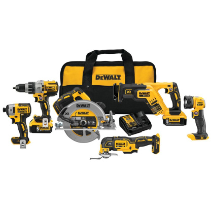 Dewalt DCK694P2 20V MAX XR 6 TOOL  (DCD996, DCF887, DCS367 RECIP, DCS570 CIRC, DCS355 OSCILLATING, DCL040) W/ 2 BATTERIES (5.0AH) AND BAG