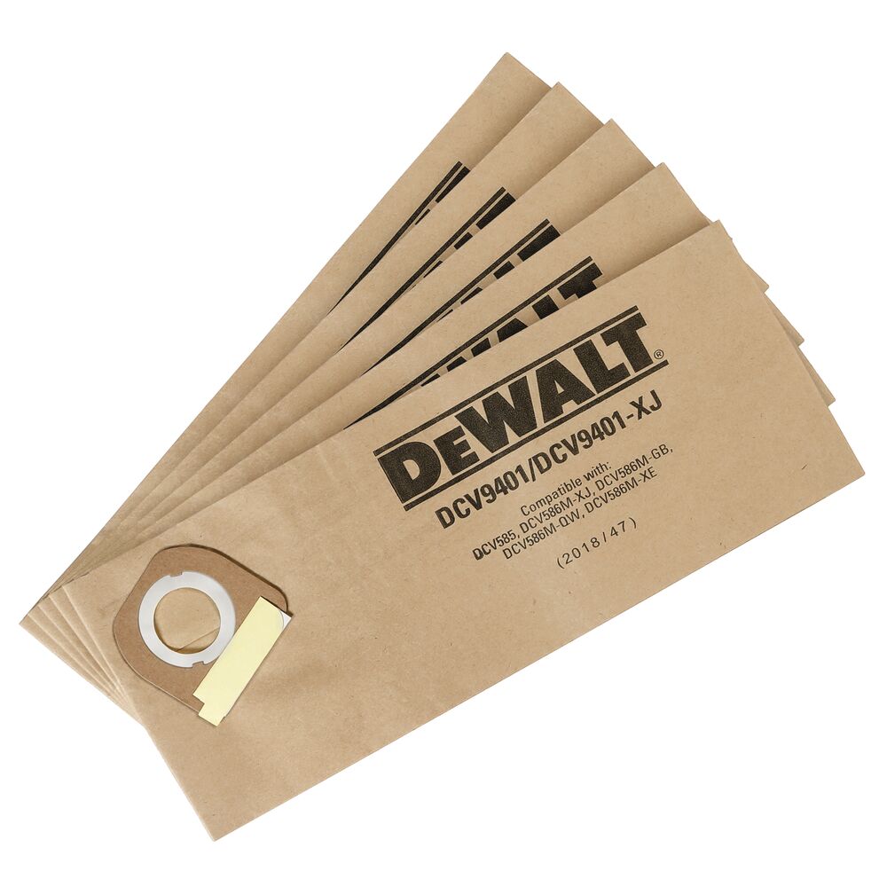 Dewalt DCV9401 REPLACEMENT PAPER FILTER BAGS 5-PACK (FOR DCV585) Adam's  Tarp  Tool Ltd