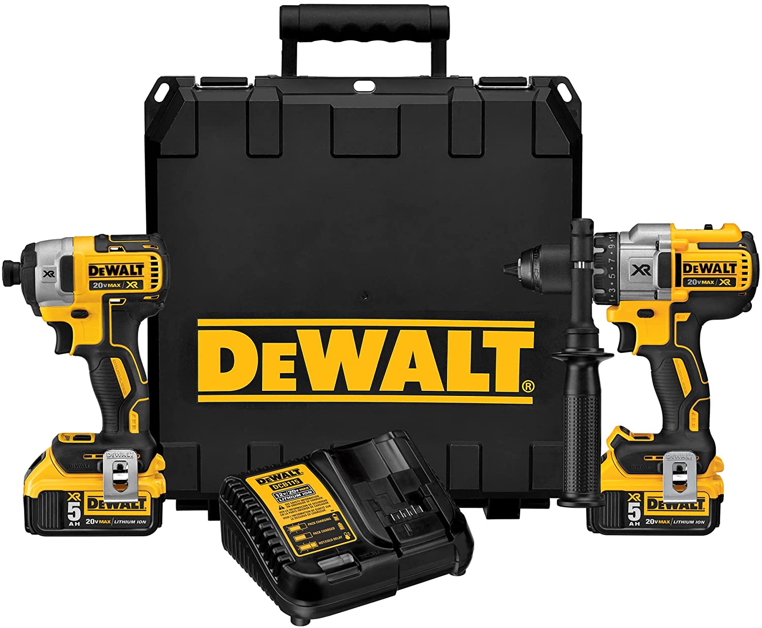 DEWALT DCK299P2 Cordless 20V MAX 2PC Hammer Drill  1/4″ Impact Combo Kit  (1) DCD996 (1) DCF887 (2) 5A Batteries Adam's Tarp  Tool Ltd