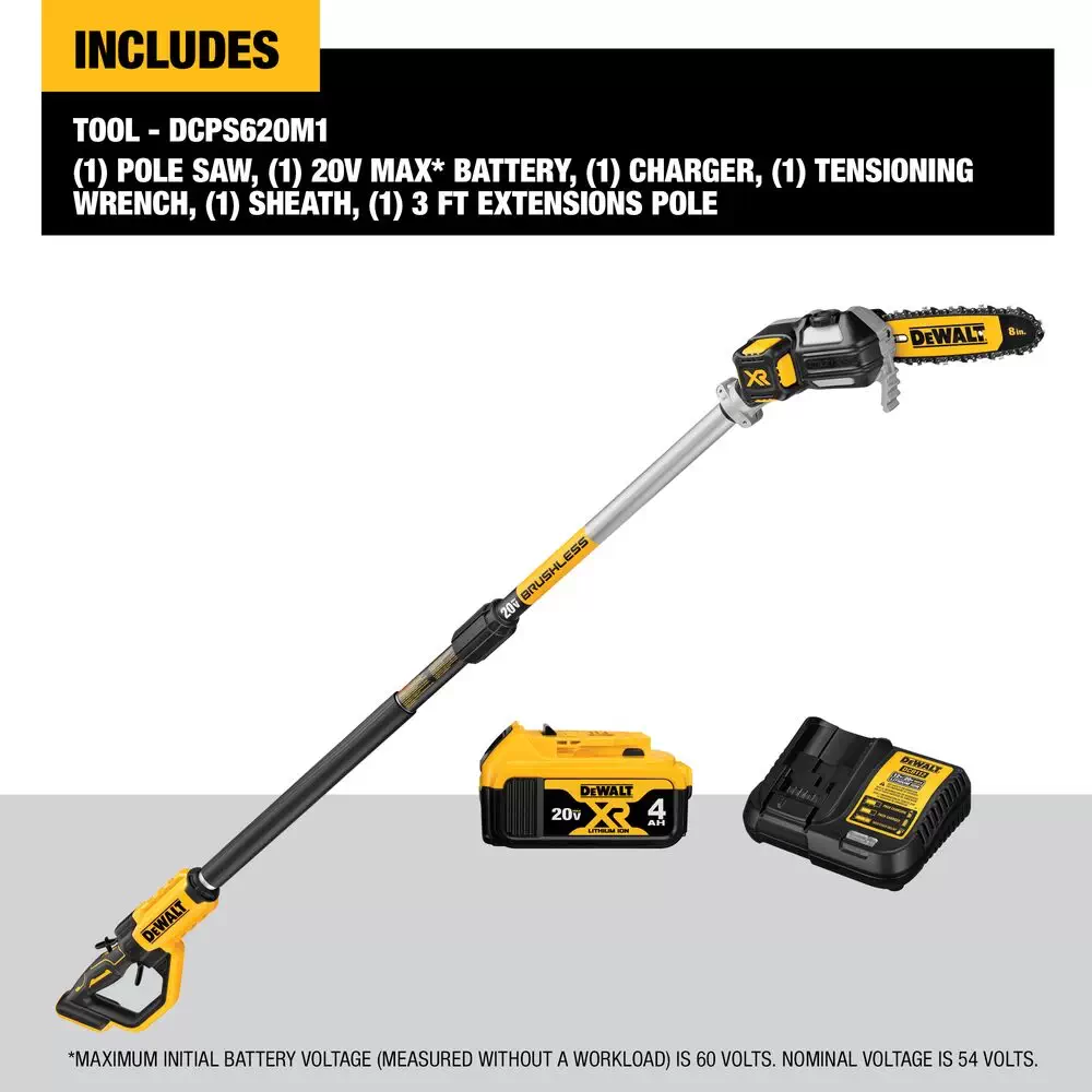 DEWALT DCPS620M1 20V MAX Cordless Telescoping Pole Saw Kit 4.0Ah