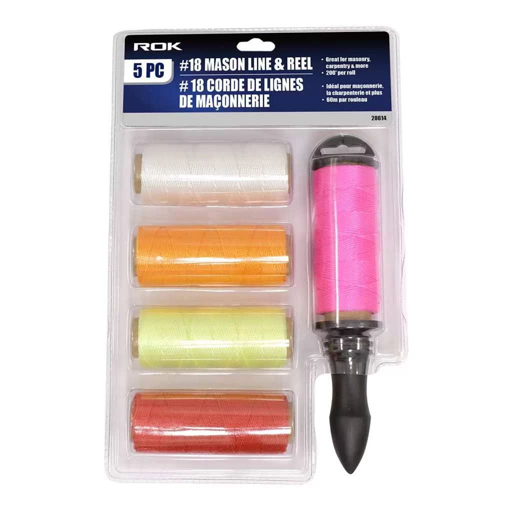 ROK 28614 5pc #18 String Line & Reel Set, 5 Hi-Vis Colours