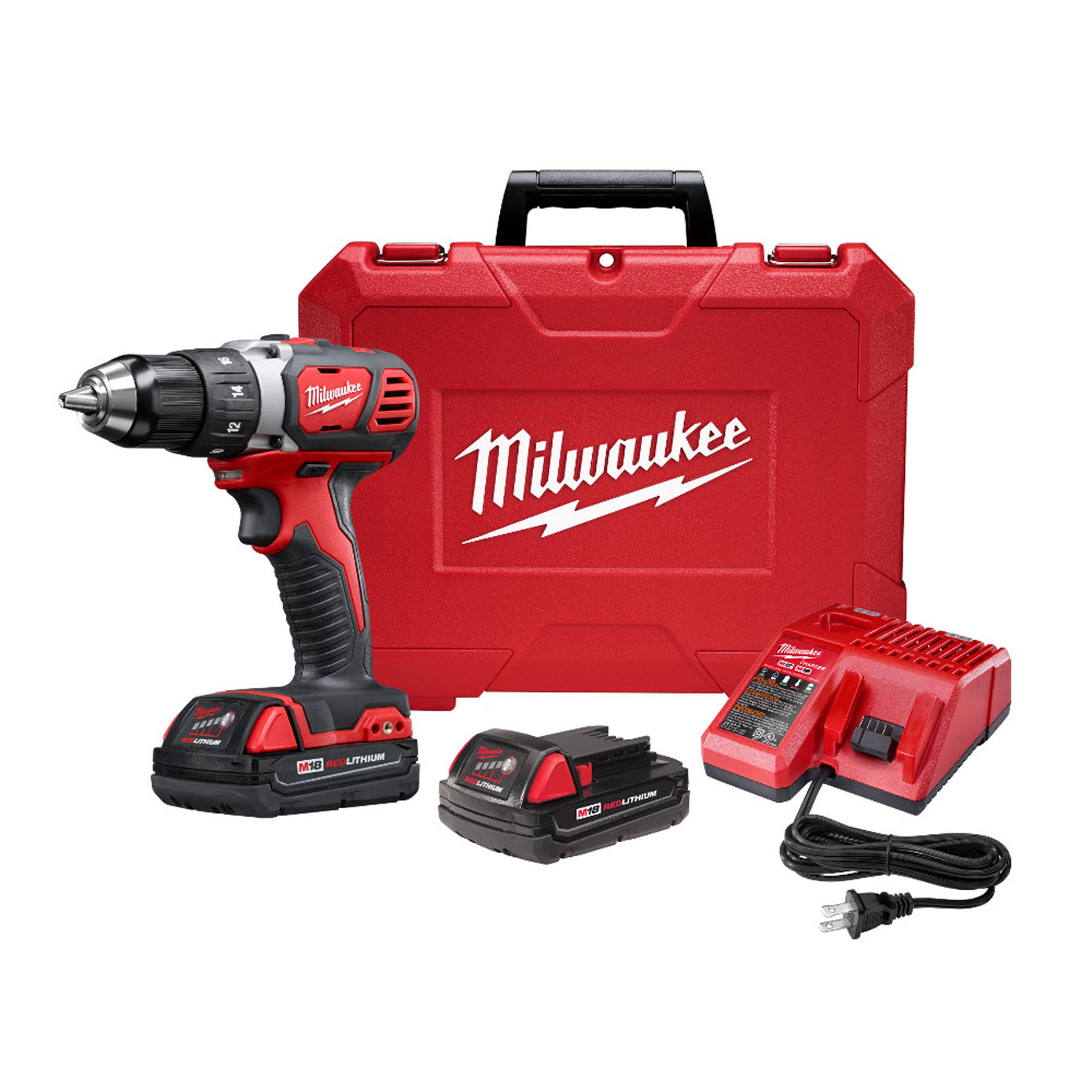 Milwaukee 2606 22CT M18 18 Volt Lithium Ion Cordless Compact 1 2 in. Drill Driver Kit Adam s Tarp Tool Ltd