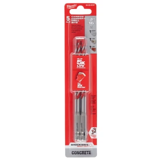 Milwaukee 48-20-9157 3/16 in. SHOCKWAVE Carbide Hammer Drill Bits 5PK