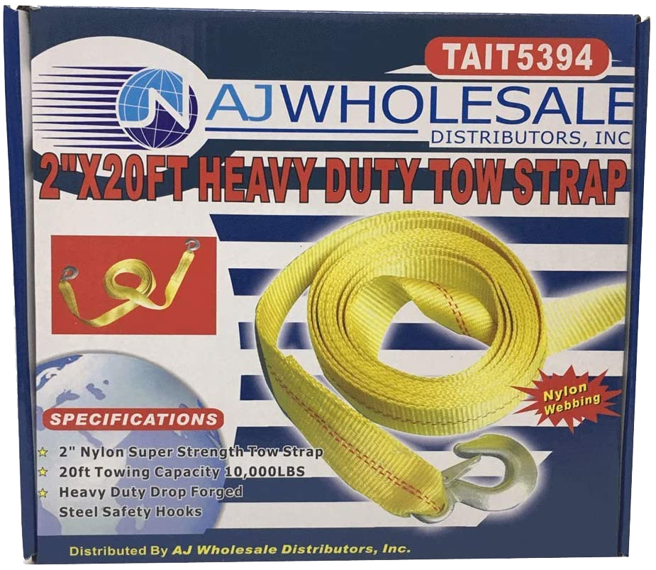 AJ Wholesale TAIT5394 Tow Straps, 2″ x 20′ Heavy Duty Tow Straps