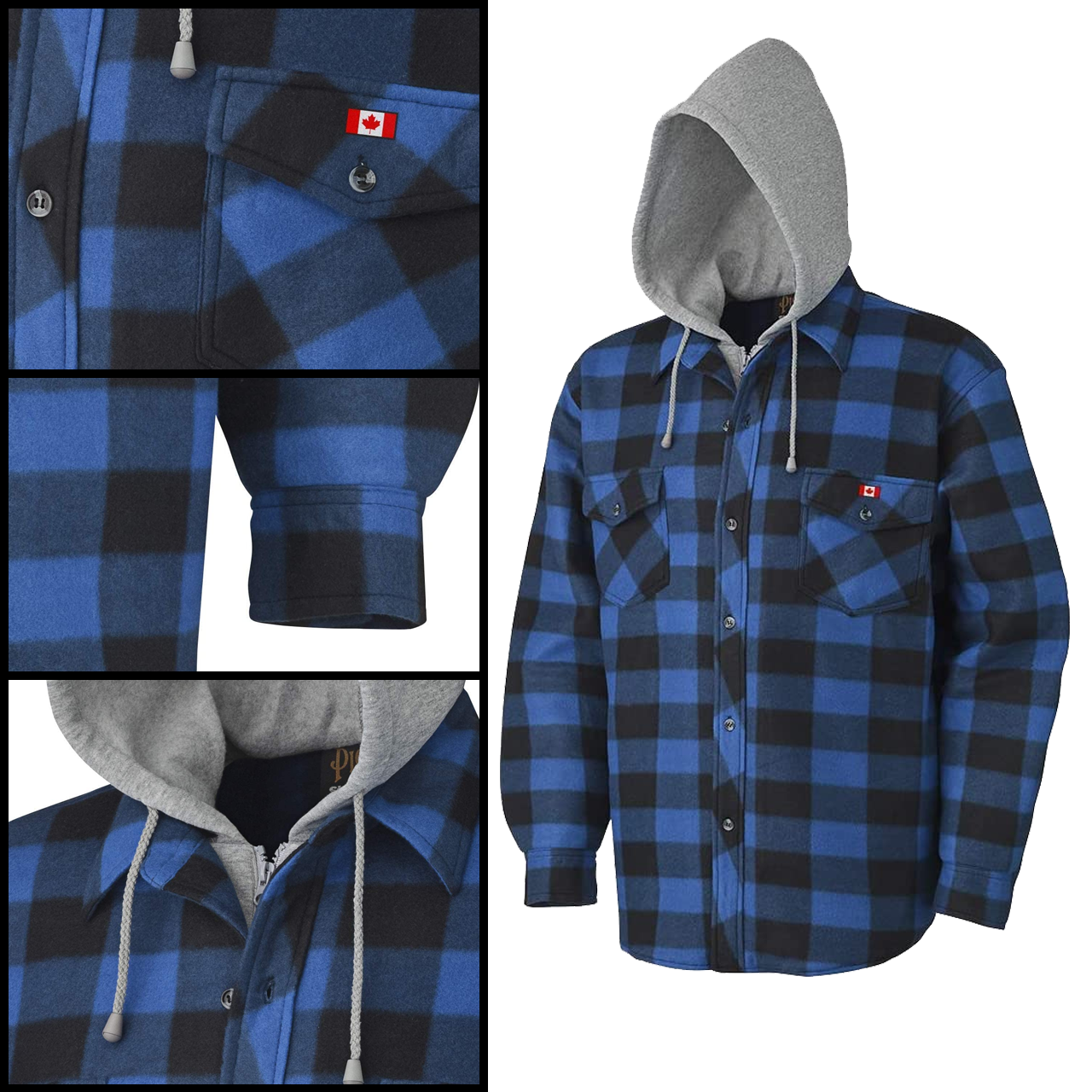 Pioneer V3080393-XL Blue-Black Hoodies, Quilted Polar Fleece Shirt
