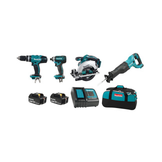 Makita DLX4057X1 18V LXT Cordless 4 Piece Combo 3.0Ah Kit with 2 Batteries