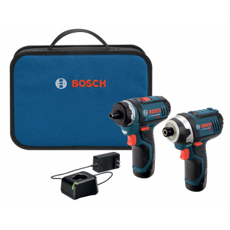 Bosch CLPK27-120 2pc 12V Pocket Driver & Impact Driver Cordless Combo Kit (1) PS21 (1) PS41 (2) 2.0Ah Batteries