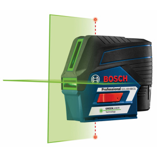 Bosch GCL100-80CG Cordless 12V Max Connected Cross Line Laser with Plumb Points - Green Beam
