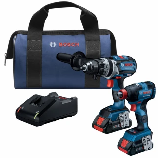 Bosch GXL18V-224B25 Cordless 18V 2pc Combo Kit Connected-Ready Freak 1/4" & 1/2" 2-in-1 Hex Bit/Socket Impact Driver, 1/2" Hammer Drill/Driver (2) 4Ah Batteries (1) Charger