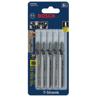 Bosch T101AO 3-1/4 20TPI HCS Jig Saw Blades (Wood, Double-Sided Laminates, MDF) 5PK