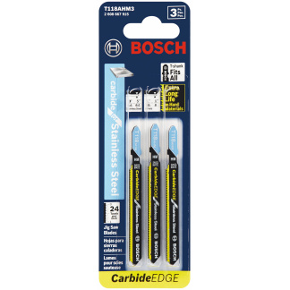 Bosch T118AHM3 3" 24TPI Carbide Edge Jig Saw Blades (Stainless, Hard Metals) 3PK