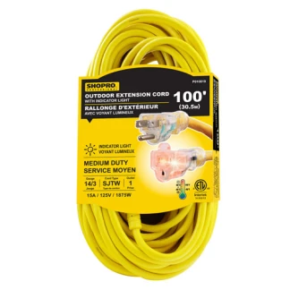 SHOPRO P010819 CORD,EXTENSION YELLOW 14/3 100'