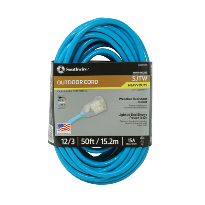 Southwire 2578SW000H 50' 12/3 Blue Outdoor Extension Cord