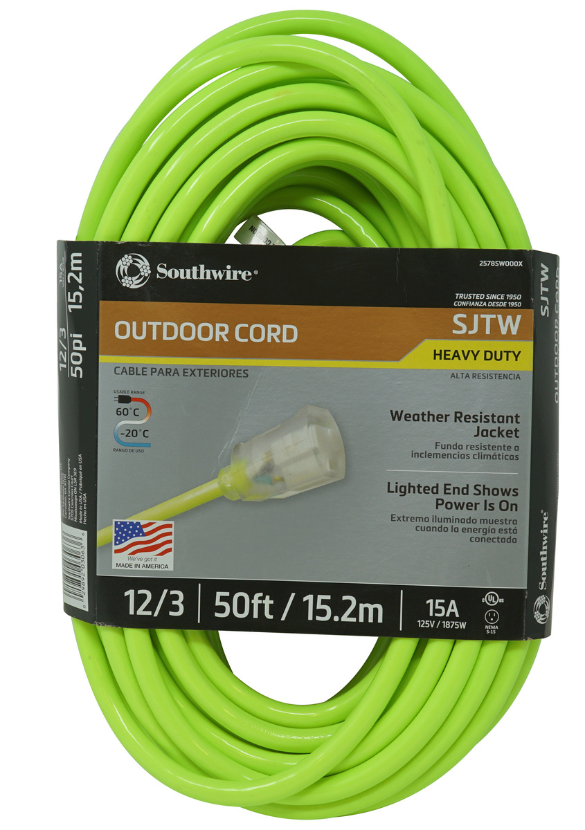 Southwire 2578SW000X 50′ Green Outdoor Extension Cord SJTW 12/3