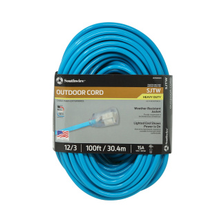 Southwire 2579SW000H 100' 12/3 Blue Outdoor Extension Cable