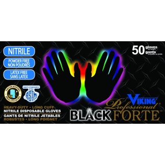 Viking 34606M 8Mil Medium Professional Black Forte Nitrile Disposable Gloves