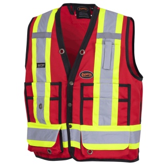 Pioneer V1010130L RED HI VIZ SURVEYOR'S SAFETY VEST, LARGE