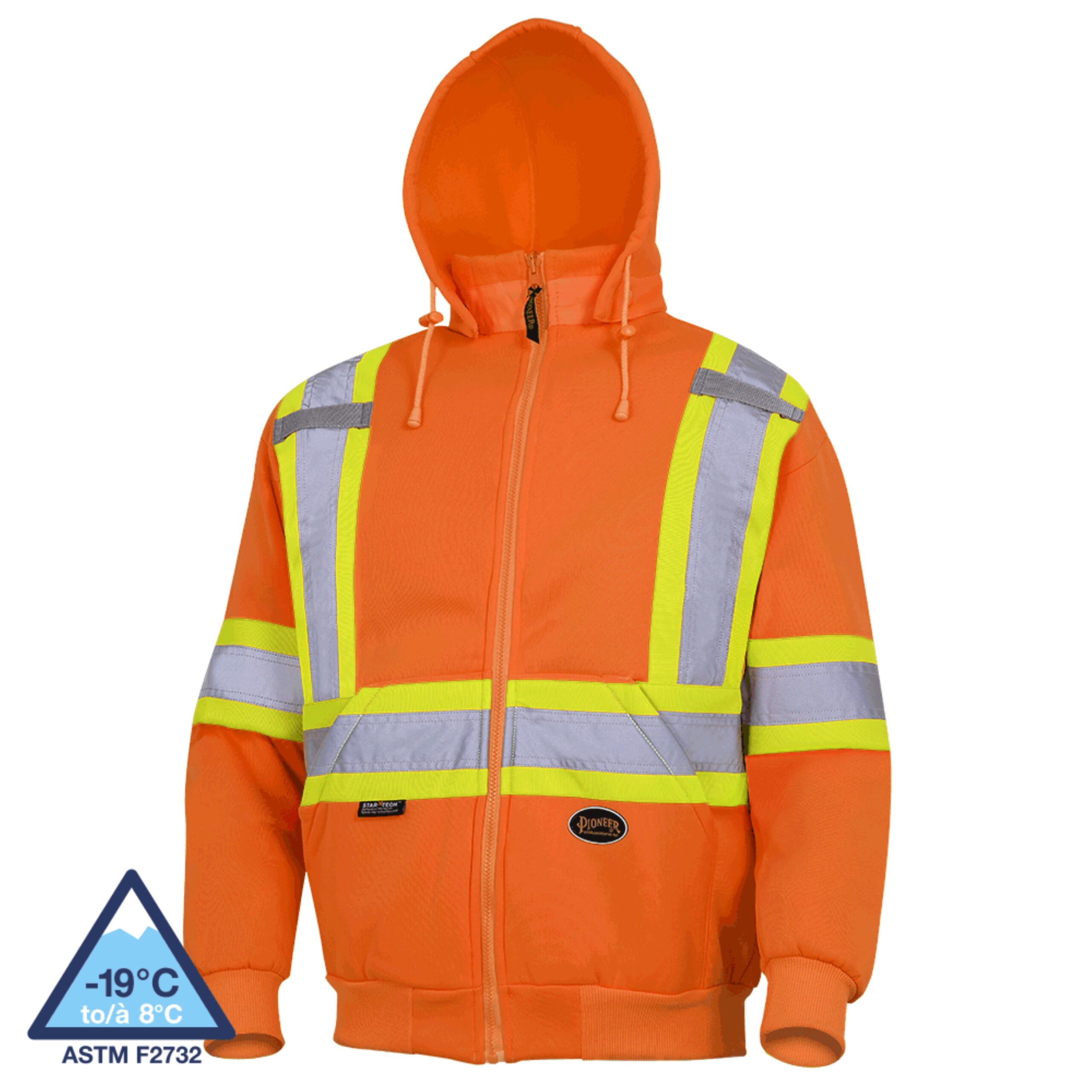 Pioneer V1060350L 6924 POLY FLEECE ZIP SAFETY HOODIE HI VIZ ORANGE 