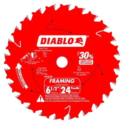 Diablo D0624A 6-1/2 in. 24-Tooth Framing Saw Blade