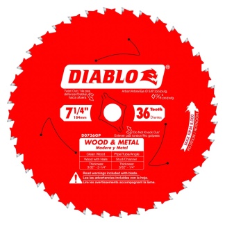 Diablo D0736GPA 7-1/4 in. x 36 Tooth Wood &amp; Metal Carbide Saw Blade