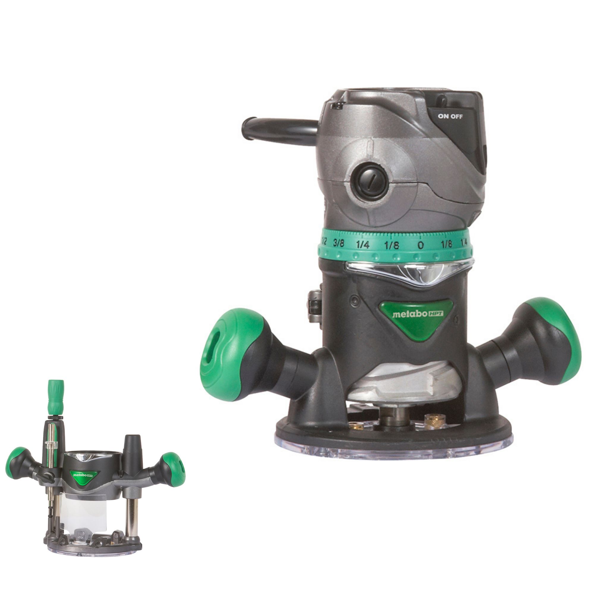 Metabo HPT KM12VCM 2-1/4 Peak HP Variable Speed Fixed/Plunge Base Router  Kit KM12VC Adam's Tarp  Tool Ltd