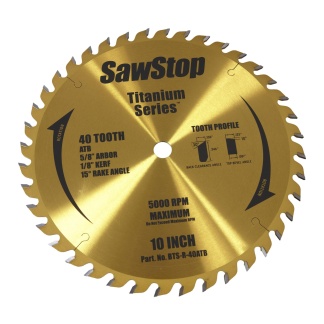 SawStop BTS-R-40ATB Titanium Series Premium Woodworking Blade - 40 Tooth