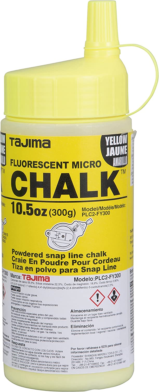 Tajima PLC2-FY300 300G / 10.5oz Hi-Vis Fluorescent Yellow Micro Chalk Line  Powder