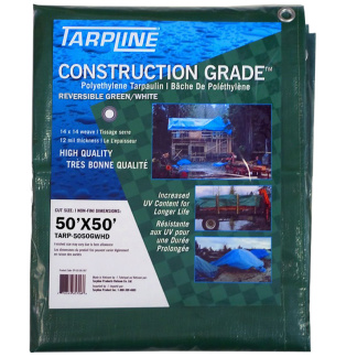 Tarpline 5050GWHD 50'x50' Construction Grade 12mil Green / White Reversible Tarp, 14x14 Weave