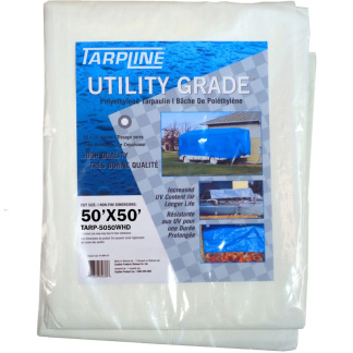 Tarpline 5050WHD 50'x50' Utility Grade 7mil White Heavy Duty Tarp, 10x10 Weave