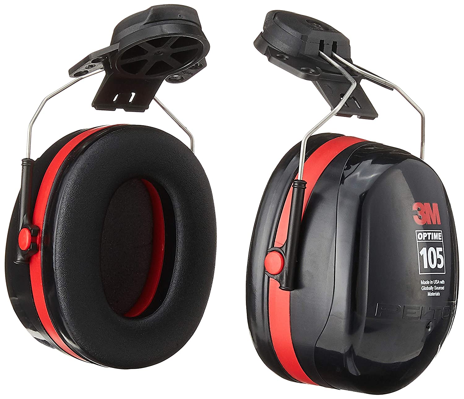 3M H10P3E Peltor Optime 105 27dB Earmuffs Red Black, Hard Hat Attached  Adam's Tarp  Tool Ltd