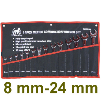 AJ Wholesale TAIW0614M 14pc Metric Combination Wrench Set, 8-24mm