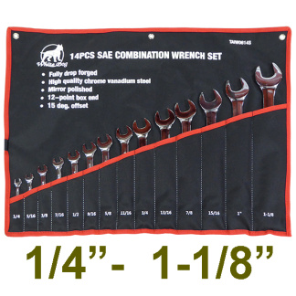 AJ Wholesale TAIW0614S 14pc SAE Combination Wrench Set, 1/4-1-1/8"