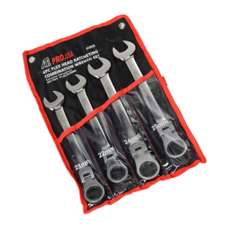 ATE Pro Tools 10938 4 pc Metric Flex Head Ratcheting Combination Wrench Set 21-25MM