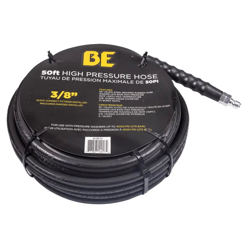 BE Power Equipment - BE Power Equipment - High Pressure Hose for a Pressure  Washer Hose. 50' x 3/8, 4,500 PSI .