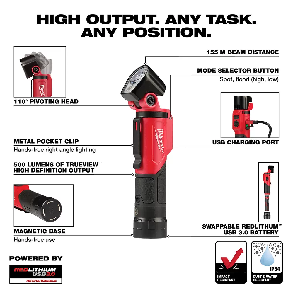 Milwaukee 2113-21 USB Rechargeable Pivoting LED Flashlight