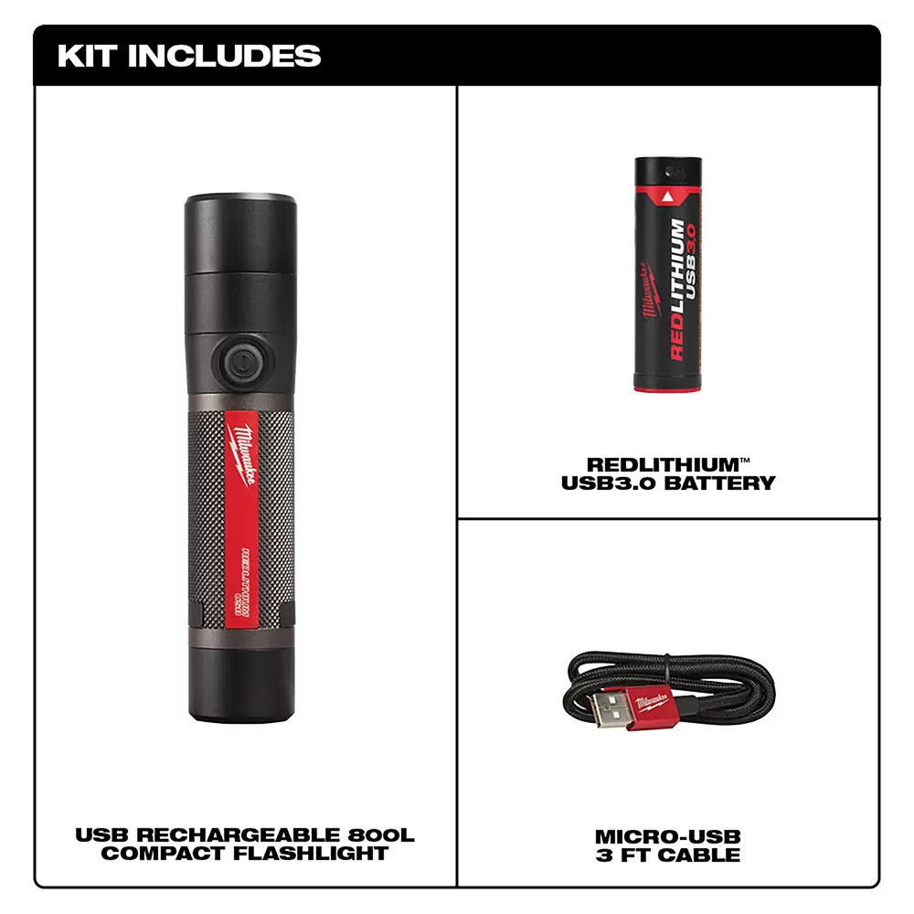 Milwaukee 2160 21 USB Rechargeable 800L Compact Flashlight