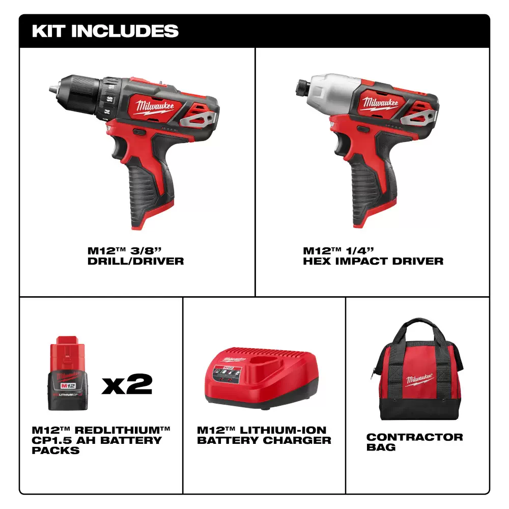 Milwaukee 2494 22 M12 12 Volt Lithium Ion Cordless Drill Impact