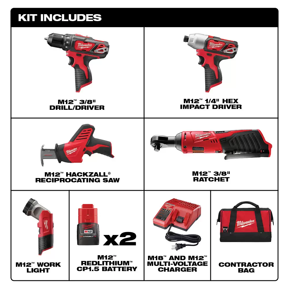 Milwaukee 2498-25 M12 Cordless Lithium-Ion 5-Tool Combo Kit