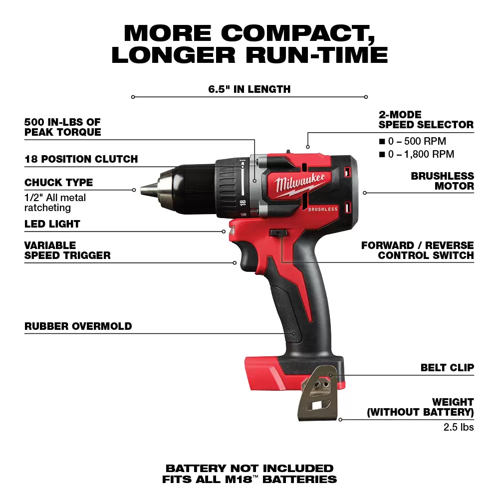 Milwaukee M18 18-Volt Lithium-Ion 1/2 in. Cordless Hammer Drill (Bare Tool  Only)